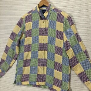 Paul Fredrick Linen‎ Patchwork Button Down Shirt Colorful Gingham Mens M